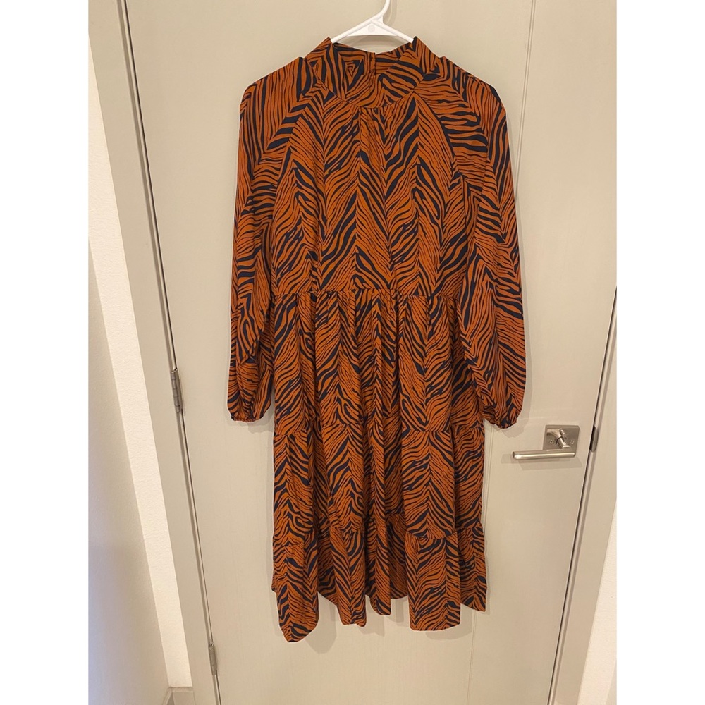 Animal Print Mock Neck Long Sleeve Dress